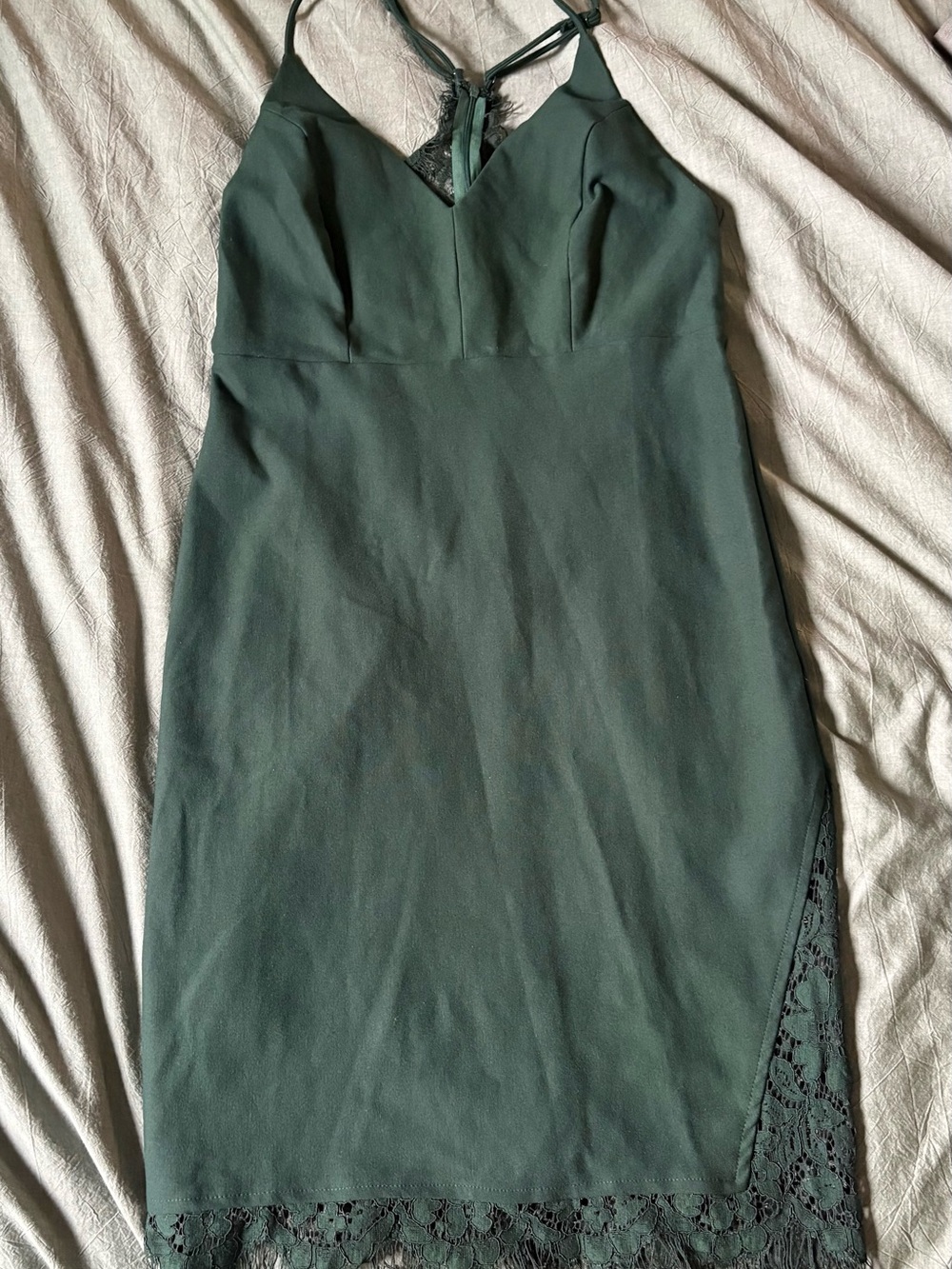 Lulu's Dark Green Lace-Trim Midi Slip Dress